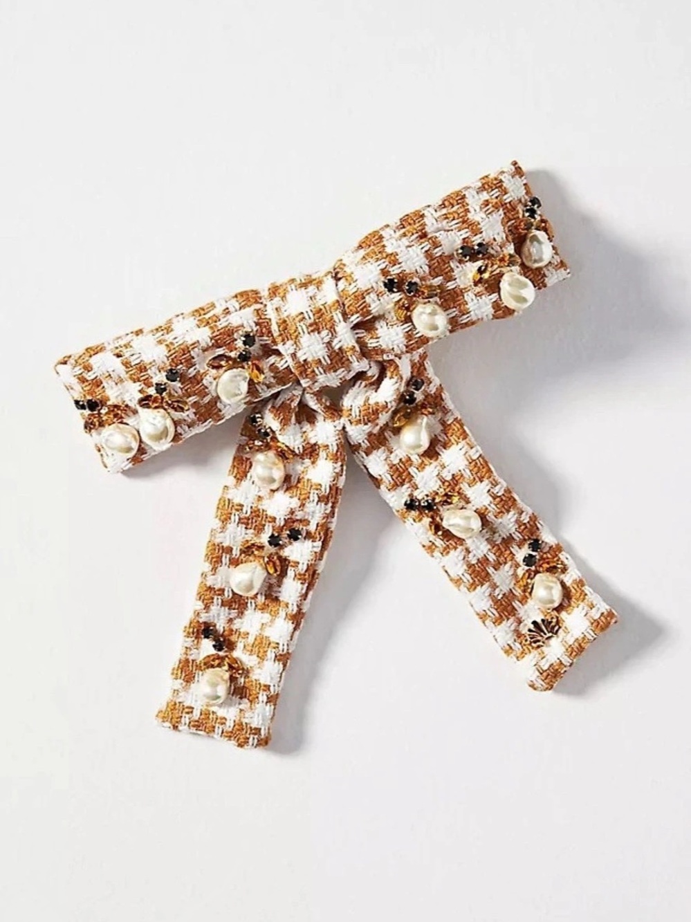 Lele Sadoughi Acorn Pearl Antoinette Bow Barrette Tweed Bow Barrette in Brown Ne